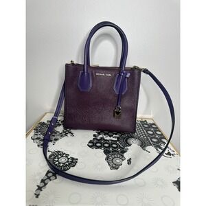Michael‎ Kors Purple Leather Satchel Bag Gold Lock Adjustable Strap Top Handle